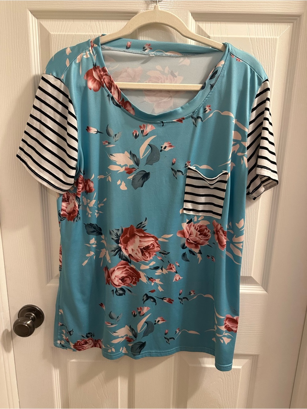 Blue Floral & Striped Pocket Women’s Tee